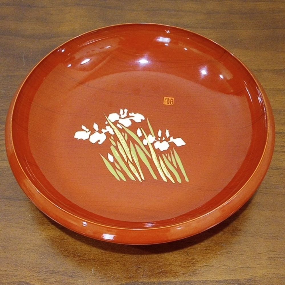 Japanese Lacquerware Wood Bowl Iris Flowers, Vintage!